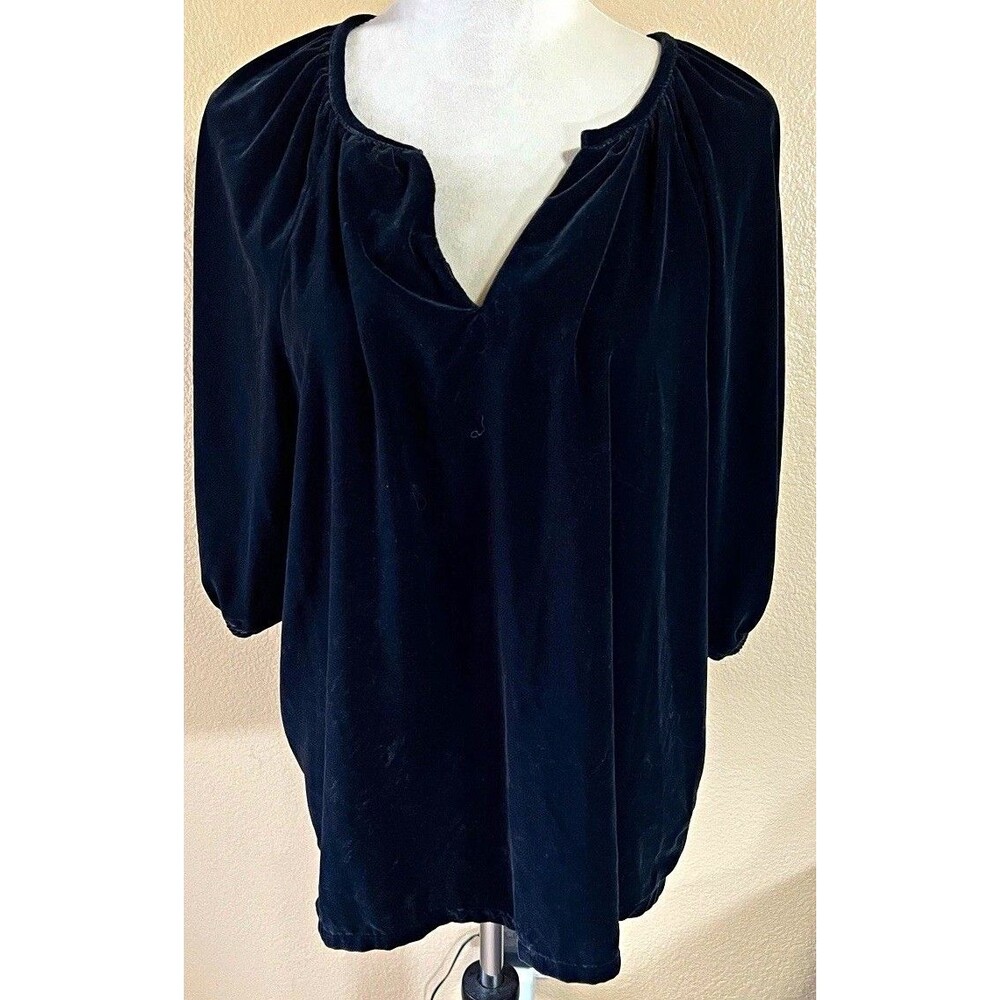 Old Navy Women's L Tall Black Velvet Pleated V-Neck 3/4 Dolman Blouse